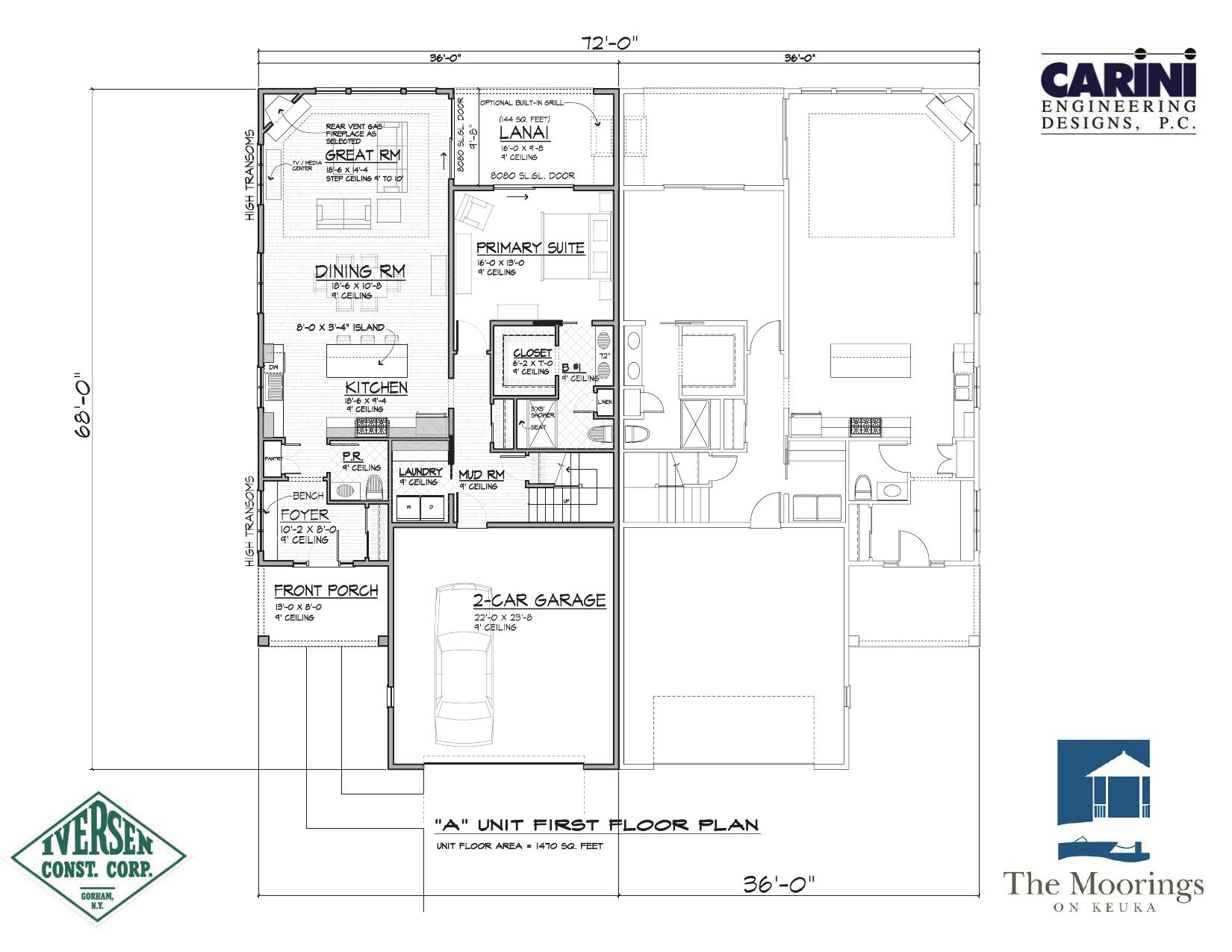 Architect's first floor plan drawing for The Moorings on Keuka